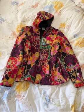 Colorful Mosaic Hooded Women's Ski Jacket - Multicolor